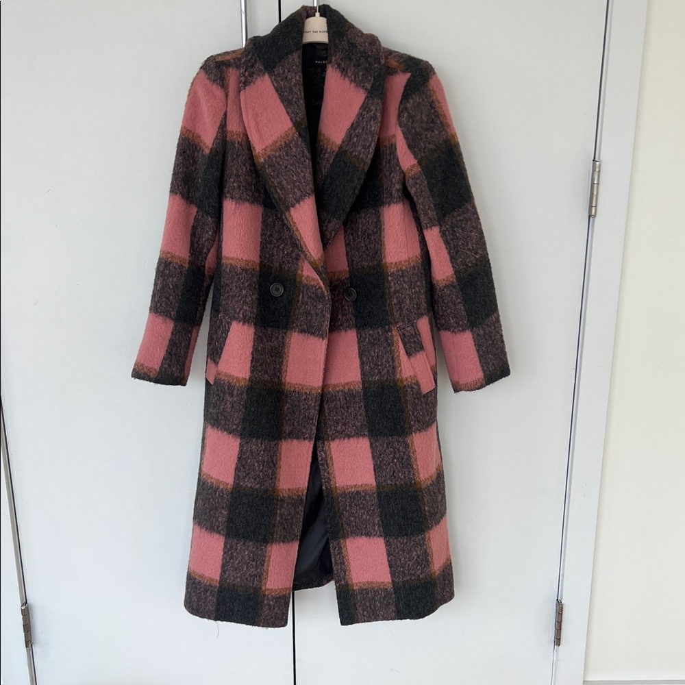 Halogen Pink and Black Plaid Trench Coat